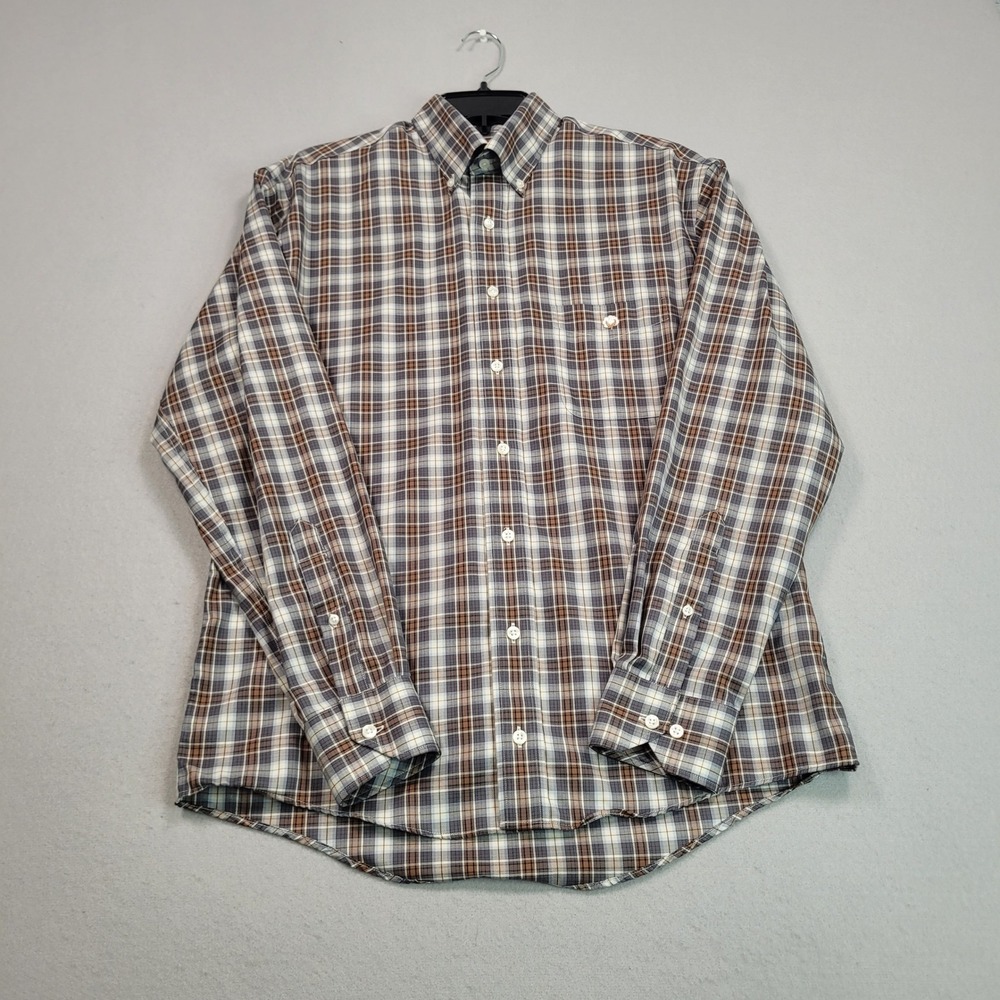 Cotton‎ Brothers Mens Plaid Button Down Shirt Brown Blue Long Sleeve Medium